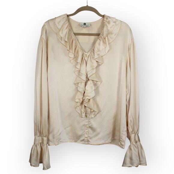 (S) Vintage SanFranciscoClothing Silk Charmeuse Ruffle Peasant Blouse Butter - Picture 1 of 9